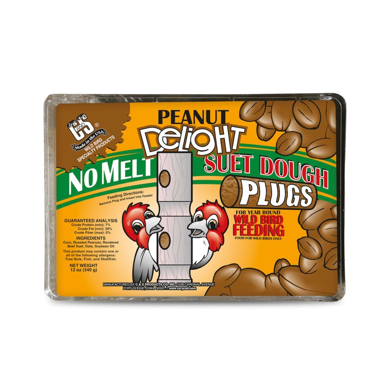 CS C&S Peanut Delight No Melt Suet Dough Plugs, Suet Plugs for Wild Birds, 12 Oz, 4 Count - Image 1